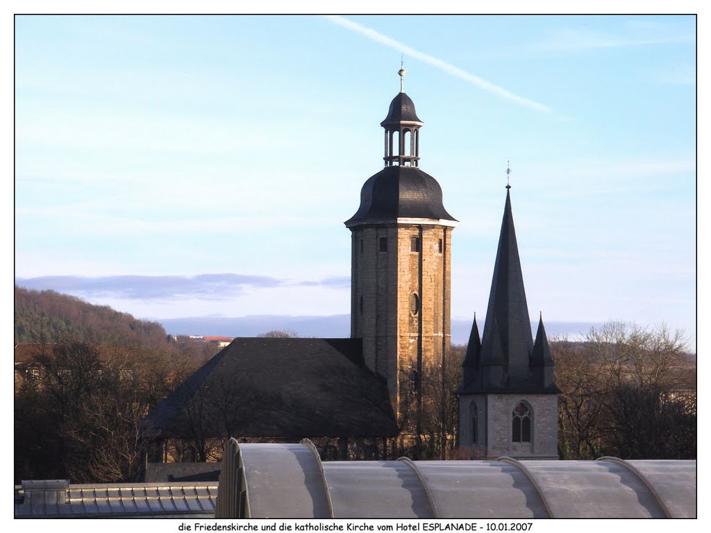 Links der Turm der Friedenskirche, rechts der Turm der Katholischen Kirche vom Hotel Esplanade by ThorstenGroedel