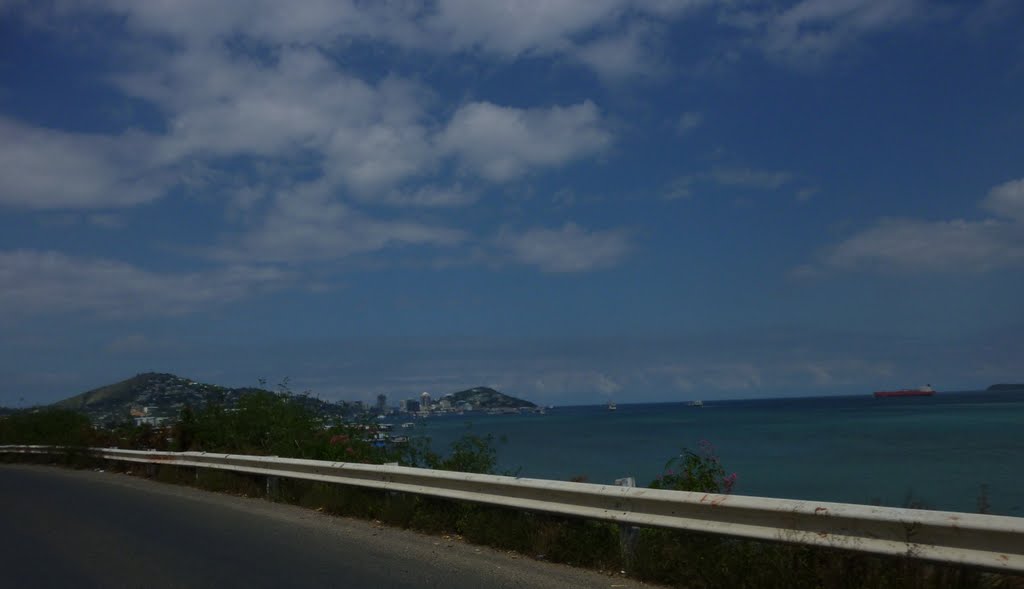 Along Napa-Napa Road above GABI Village area, overlooking Fairfax Harbour Entrance to Downtown Port Moresby between PAGA Hill in centre and Touaguba Hill on left, PNG, on 4-07-2010 by Peter John Tate,