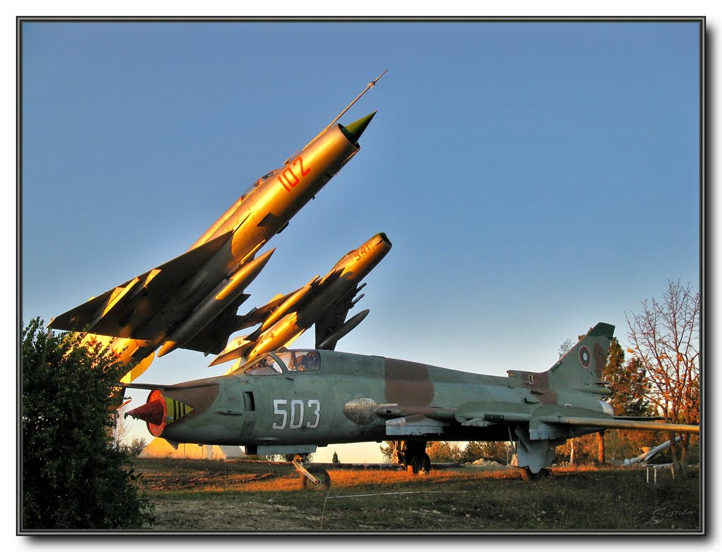 Park - Museum of Aviation /MiG19 - at the back, MiG21 - on left, SU 22M - on front/ * Парк-музей на авиацията, гр. Омуртаг by sandart