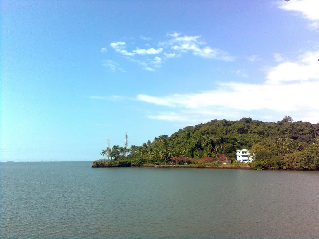 Island at the confluence of River and Sea. नदीच्या मुखाजावळ असलेले द्वीप. by महेश कुलकर्णी MAHESH G. KULKARNI