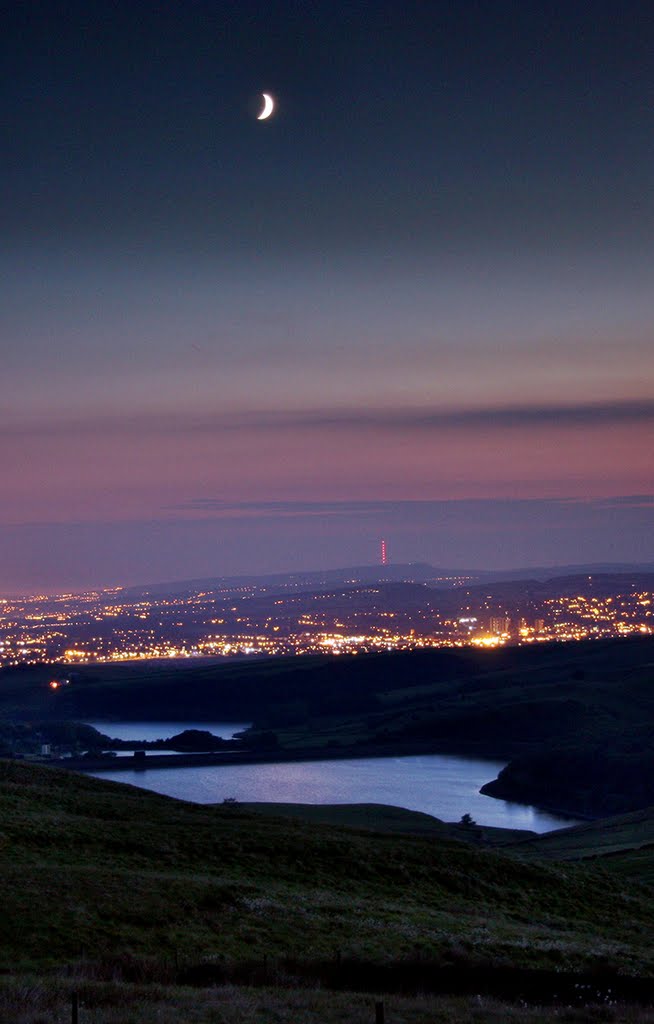 Denshaw at night with the moon by paul murphy