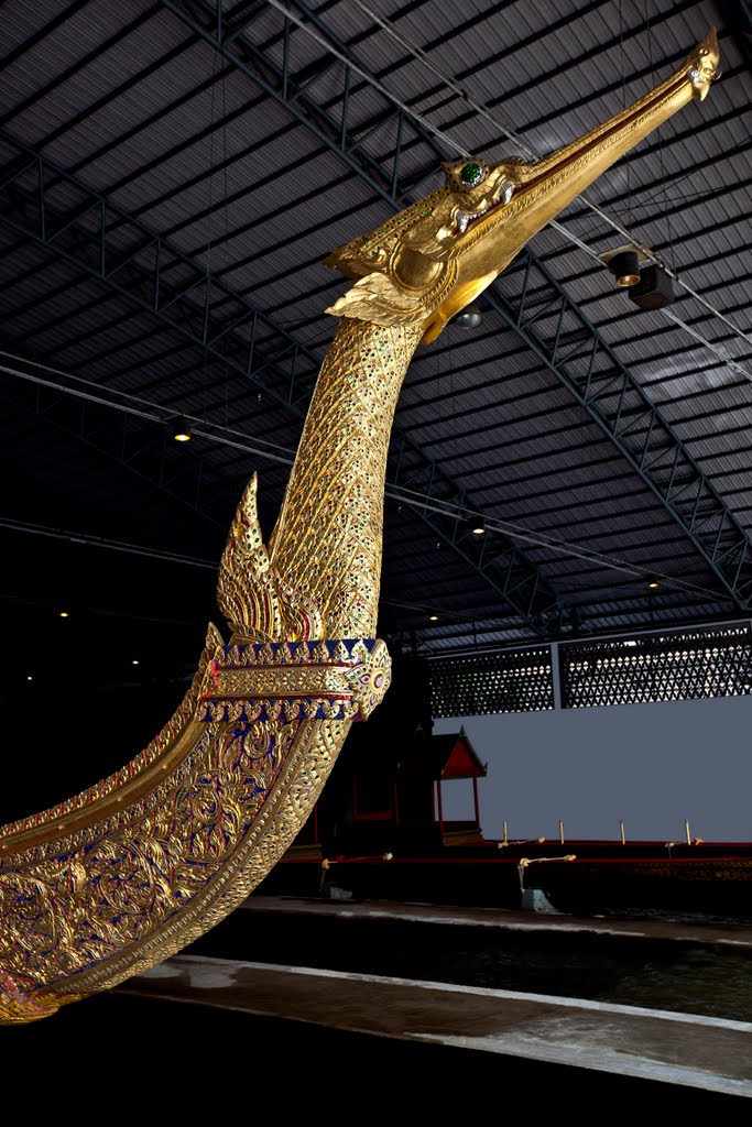 The Suphannahongsa or golden swan, the personal barge of the King is by far the most majestic. This royal barge, which was carved out of a single teak tree trunk, was complete in 1911. Rayal Barge National Museum, Bangkok, Thailand. เรือพระที่นั่งสุพรรณหงส์ พิพิธภัณฑ์แห่งชาติ เรือพระราชพิธี ปากคลองบางกอกน้อย กรุงเทพมหานคร by suthinsoonthorn