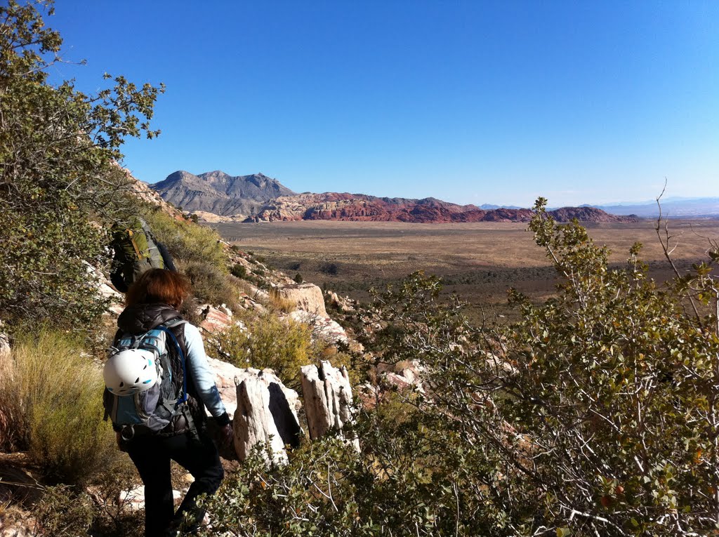 Red Rock Canyon Climbing, 2010, approach to Geronimo by scenographer