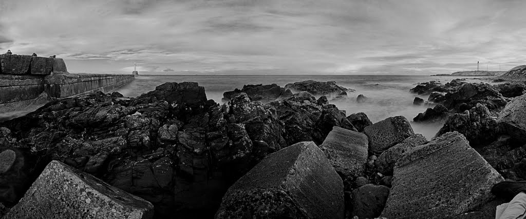 Harbour wall & Lighthouse panorama IR by Mel Stephens