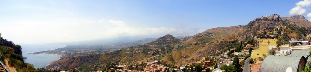 Taormina with Etna(?) - panorama by Gyula Köböl