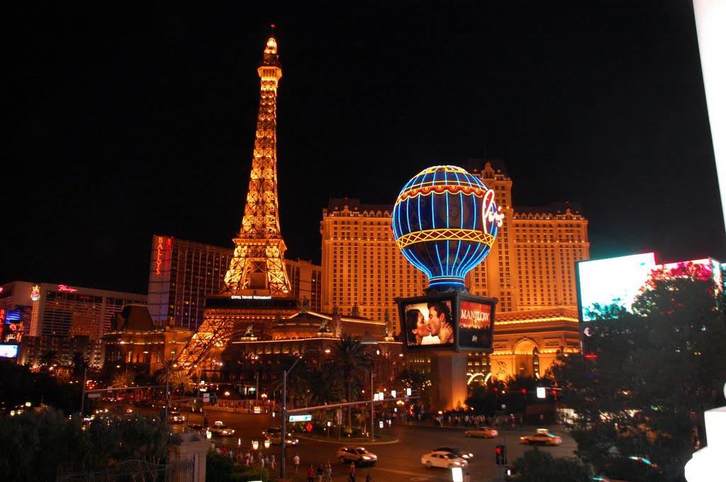 View to Paris hotel at night, Las Vegas by pph_777