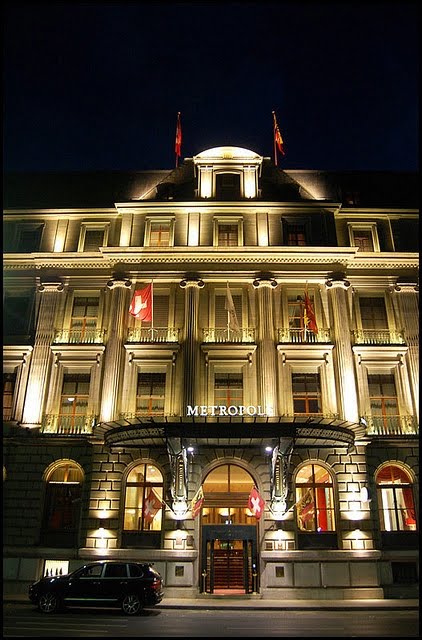 Metrepole Hotel Geneva at night by Gordon Abben