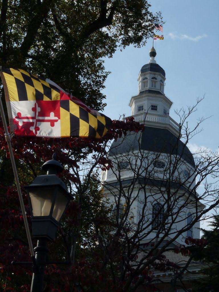 Maryland flag and State House, Annapolis, MD by LarryBowers