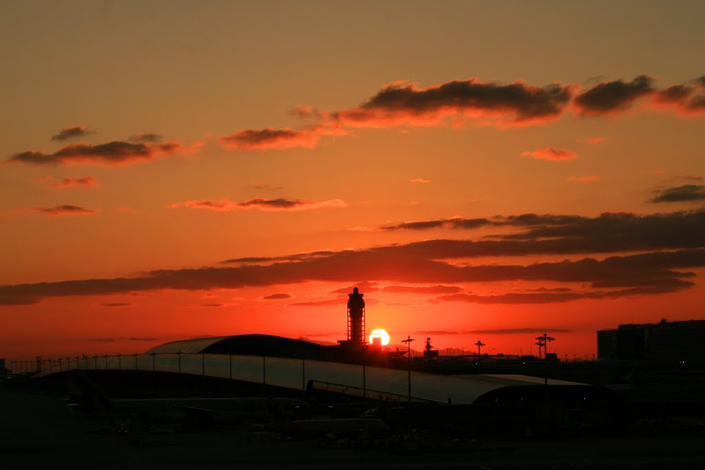 Sunset over airport by ccfarmer