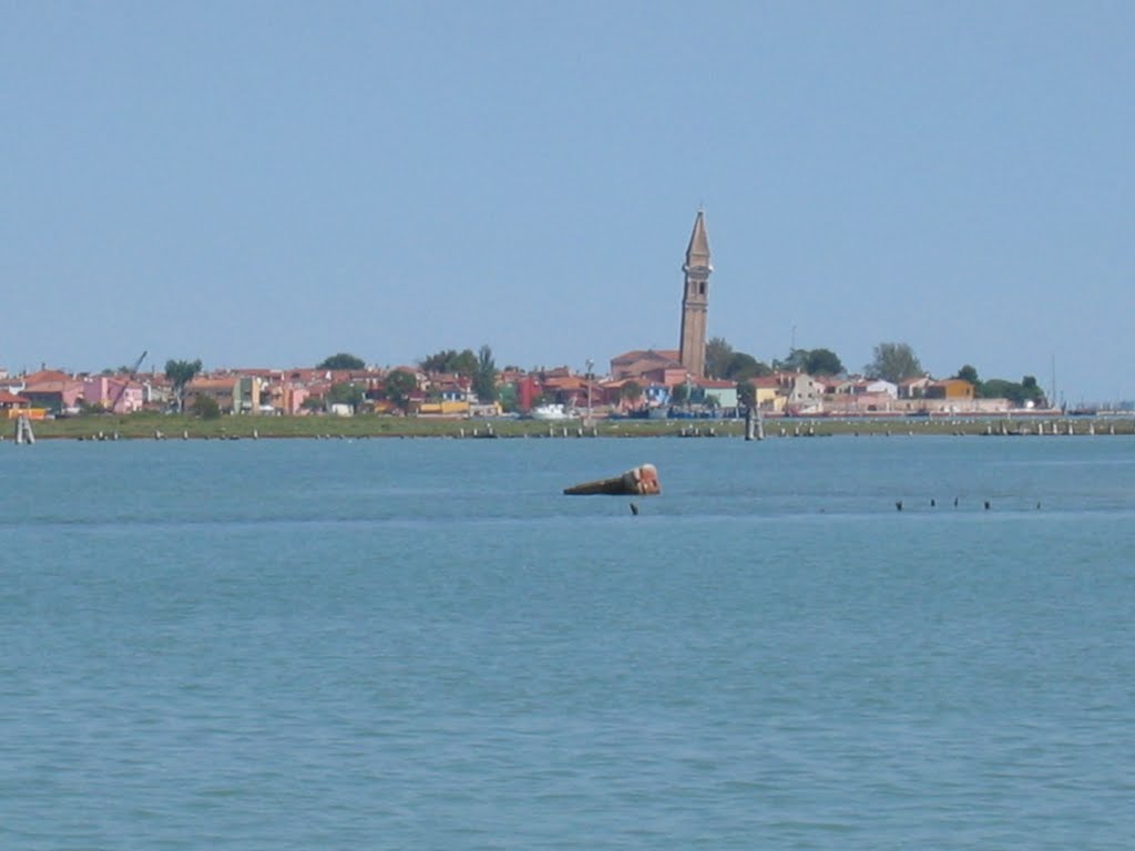 View of leaning tower of San Martino church as seen from the vaporetto (ferry). by John A Forbes