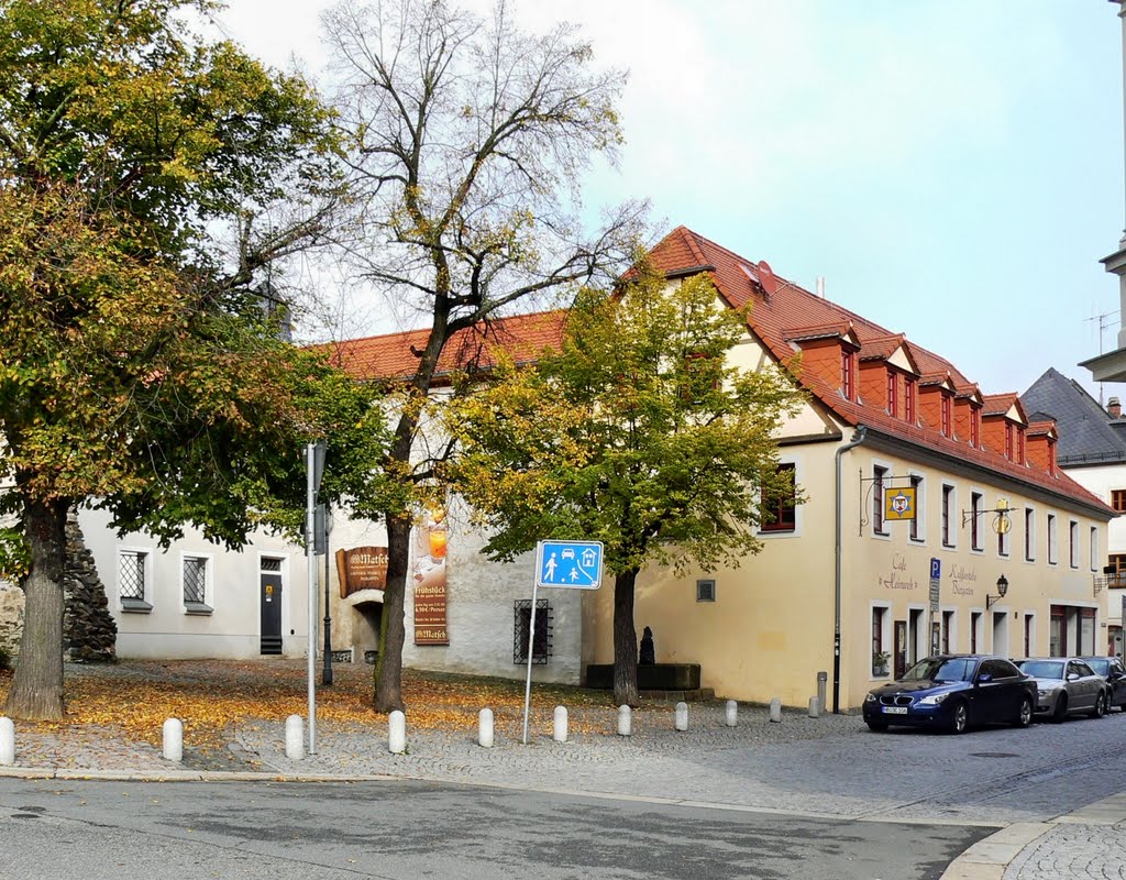 Plauen - Die älteste Gastwirtschaft in Plauen, zusammen mit den drei anschließenden Häusern und der alten Stadtmauer (links) by Thomas Eichler