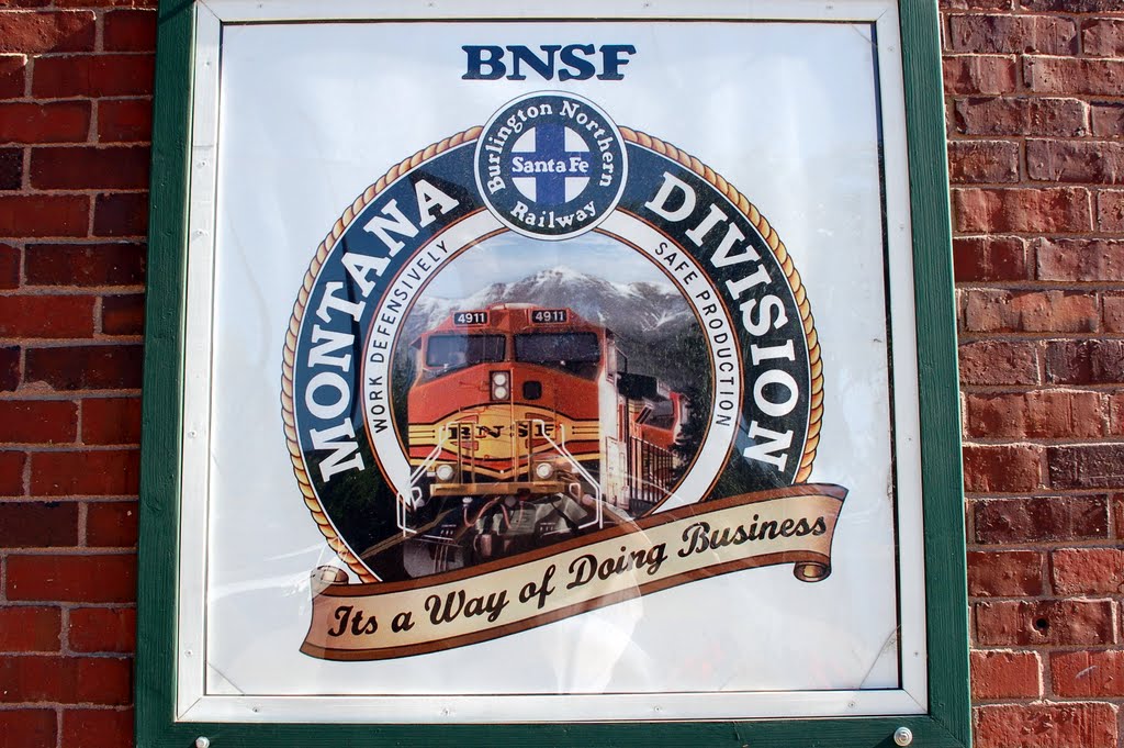 Poster in front of the Burlington Northern Santa Fe Railway, Montana Division Offices at Havre, MT by Scotch Canadian