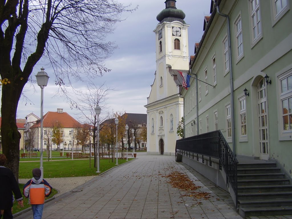 Look at church in city park in Ogulin by Marijan Kirin