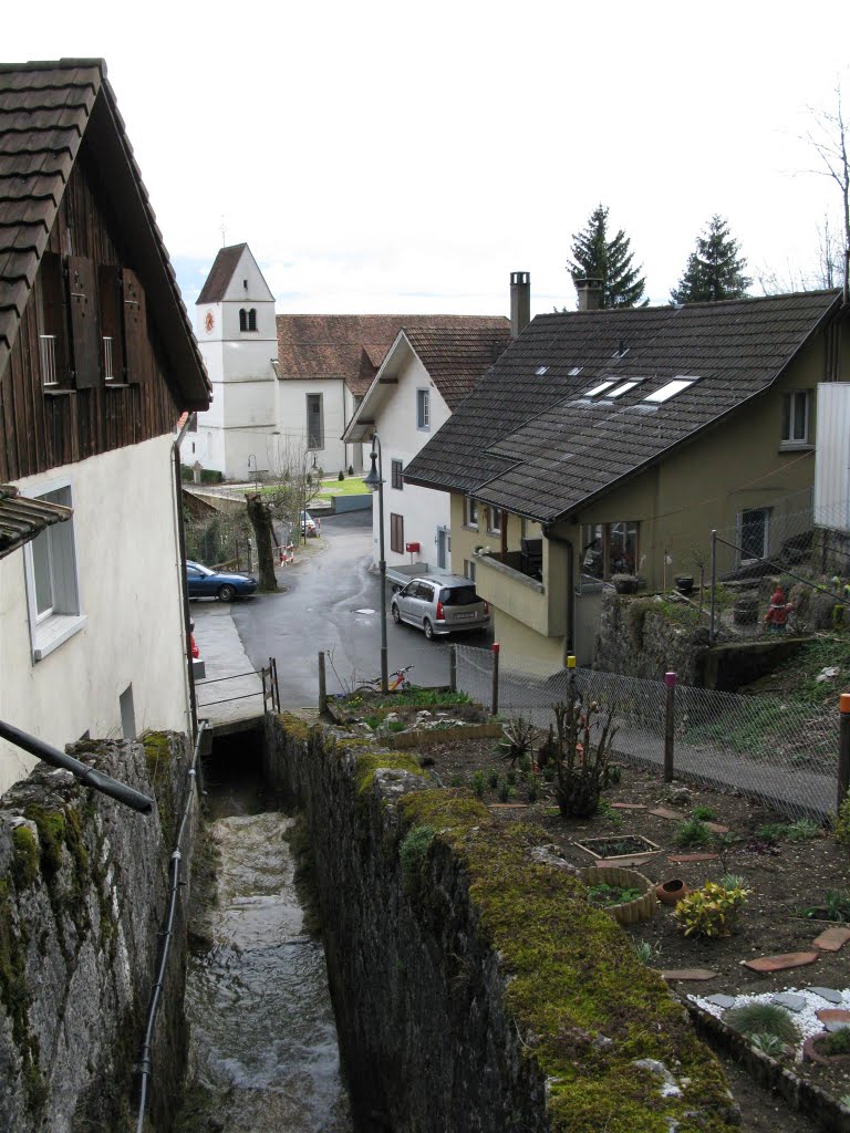 View of Martins church from the waterfall. Egerkingen by Tom Waugh