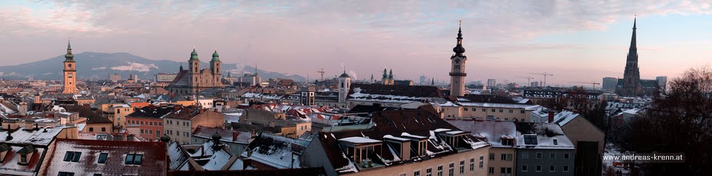 Linz im Panorama, Stadtpfarrkirche, Alte Dom, Ursulinenkirche, Landhausturm, Neuer Dom by Andreas Krenn