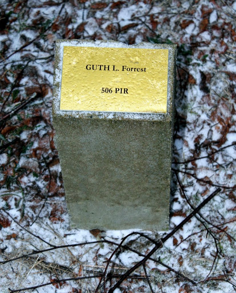 Forrest "Goodie" Guth is an original member of E Company, 2nd BN, 506th PIR, and is one of the very few of those original members who would go through WWII without being hit. Forrest Guth passed away August 8, 2009 by F Dijkstra