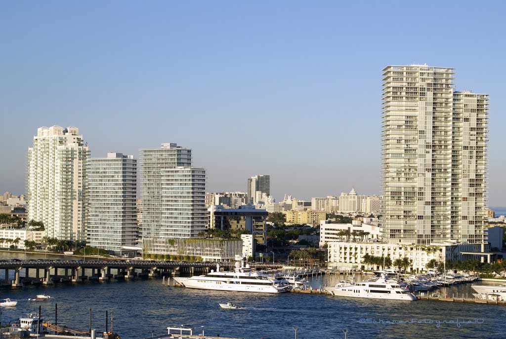 MacArthur Causeway Bridge, Intercoastal Waterway and Miami Beach Skyline c.2010 by schererfotografie