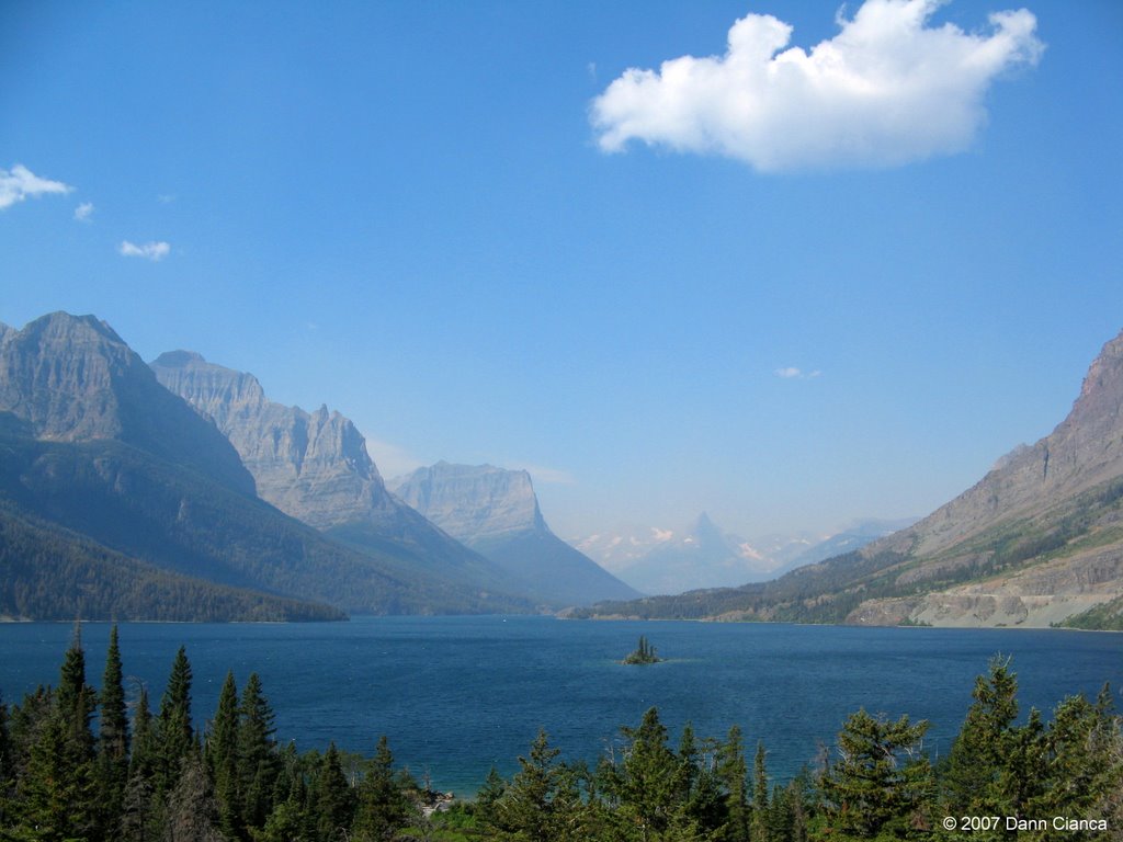 2007 - August 7th - 16:19Z - Looking WSW - Saint Mary Lake with Wild Goose Island. Mountains (L to R): Mahtotopa, Little Chief, Dusty Star, & Fusillade. by Dann Cianca