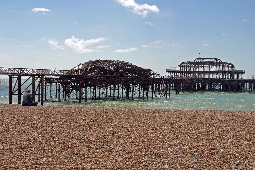 Burned West Pier & Beach - Brighton by Michel P. Lalonde