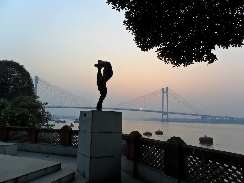 "A RED BALL CROSSING THE BRIDGE".. KOLKATA by B.Pramanik