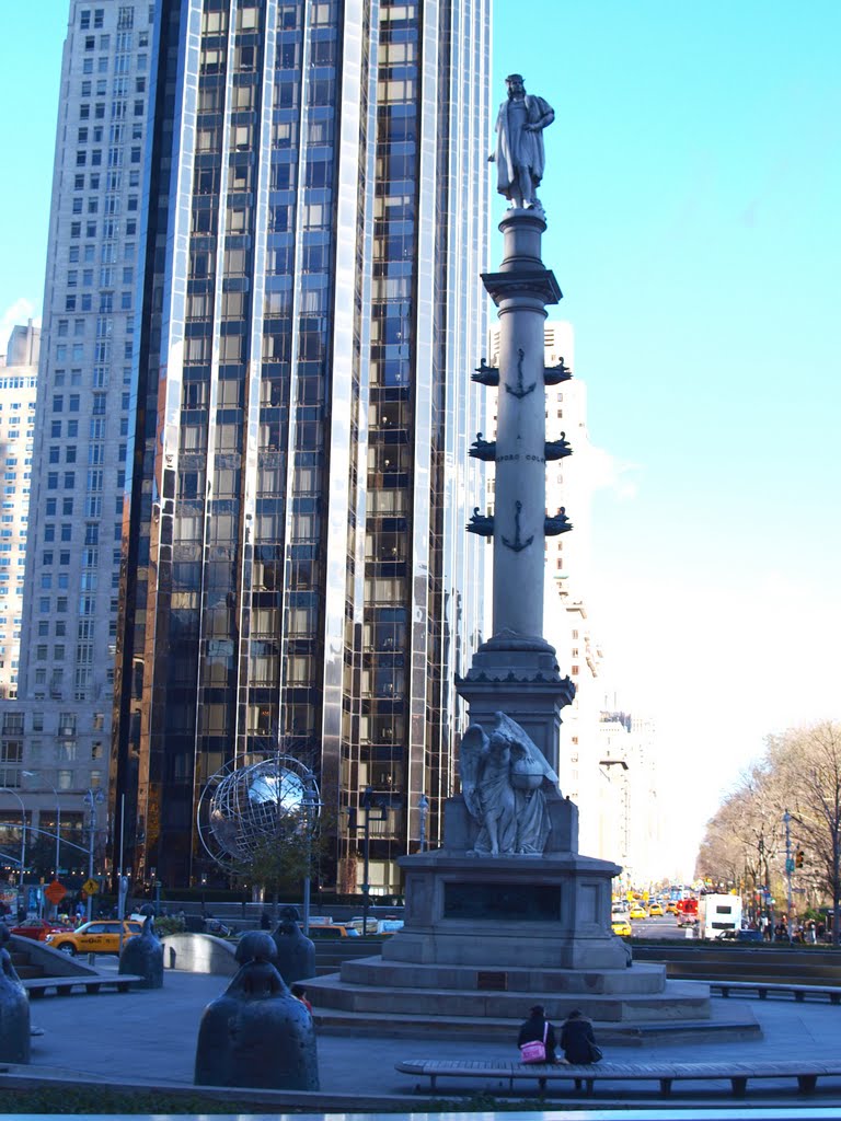 Columbus Circle, Globe Sphere & Trump Towers by Adrian Eades