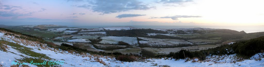 View From Creech Hill - Sunset and Snow by Adrian Farwell