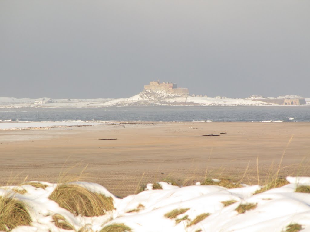 Distant Holy Island on an icy day by Simon wp