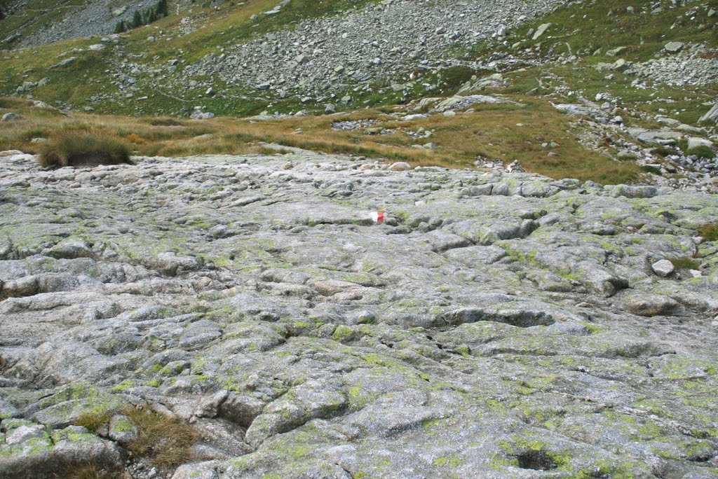 LA VIA DEI LASTONI GUARDANDO IN GIU' SI SALE DA QUESTA ROCCIA CHE DIVENTA COMPLICATA SE BAGNATA by GIORGIO FIORENTINI