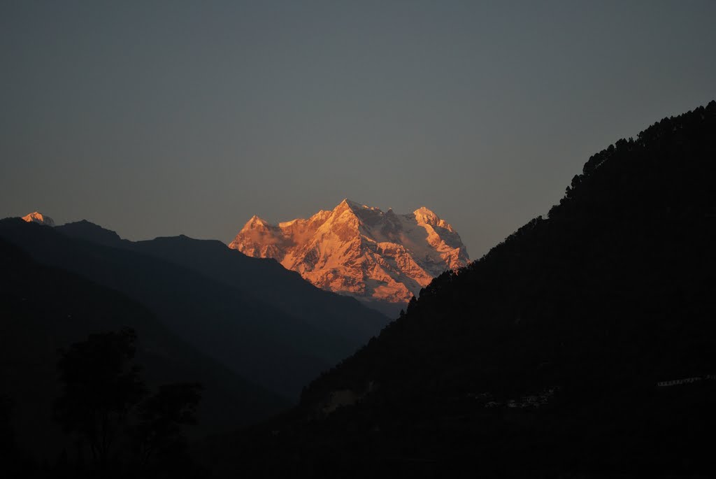 Chaukhamba peak seen from a place enroute to Okhimath by Debajyoti