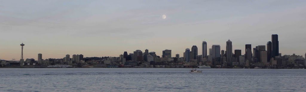 Moon Rise over Seattle and the Sound by Todd Stahlecker