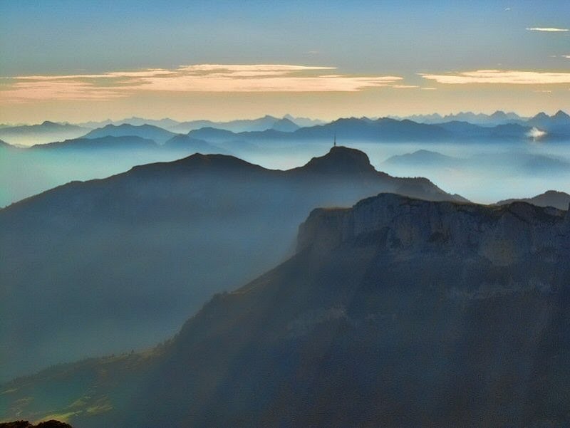 View East over the Alpstein toward the Austrian Alps by hsio