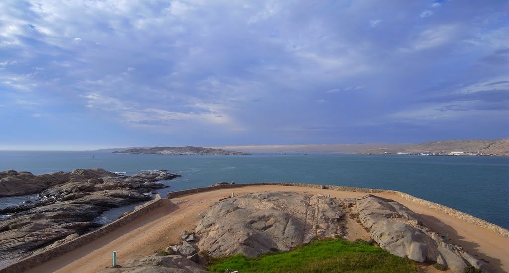 View from Shark Island to Luderitz Bay and Penguin Island by soloway