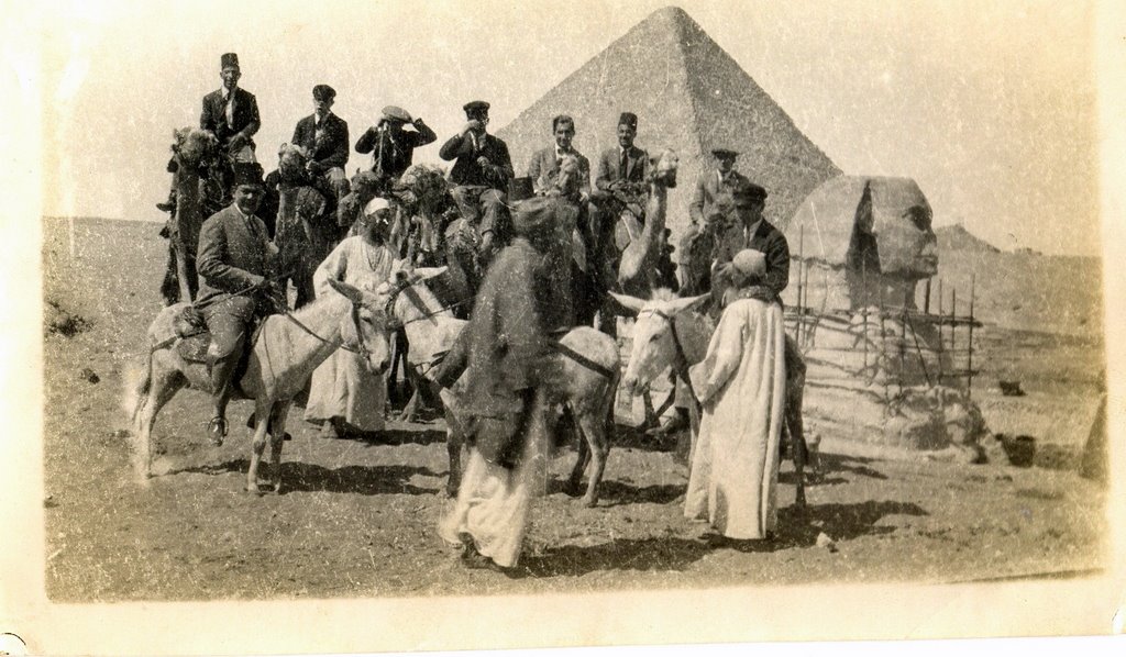 March 1926, Great pyramid of Giza & Sphinx (Please notice the scaffolds around the Sphinx) by Alaeddin Faruki