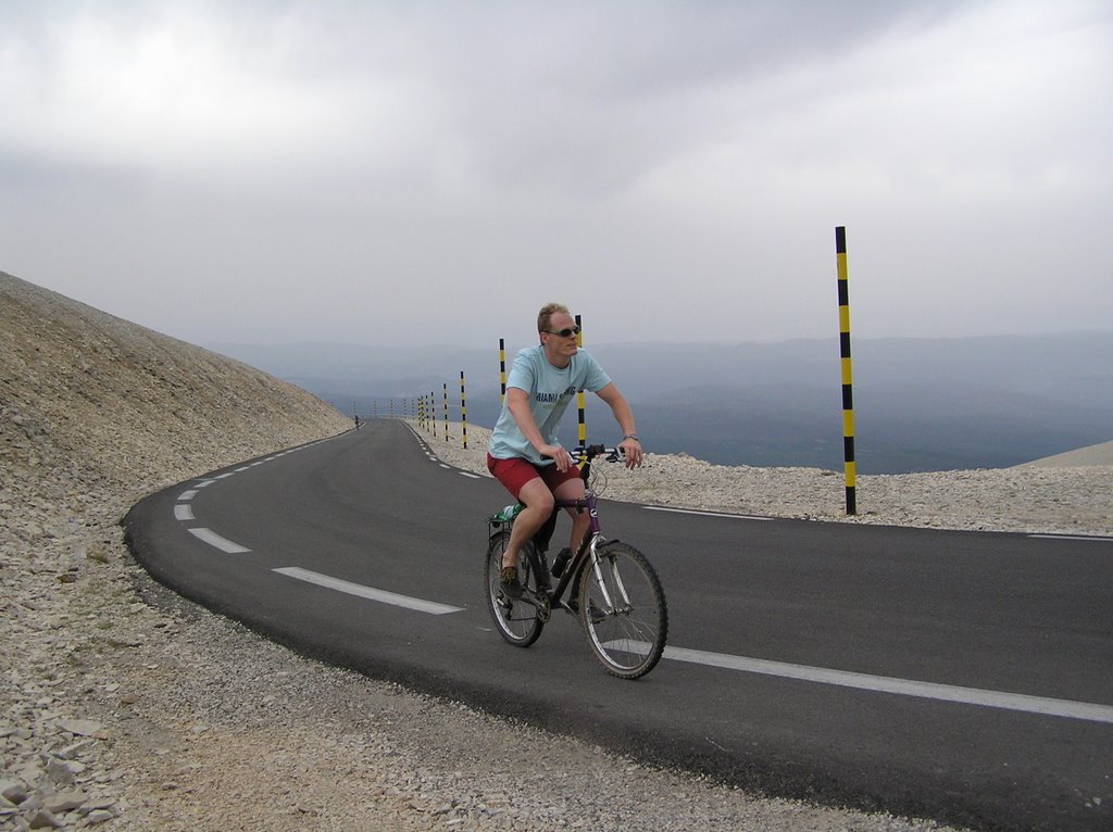 Climbing the Mont Ventoux (France) with a regular (heavy) ATB, boatshoes, .... but I did it and finished. by koenmm