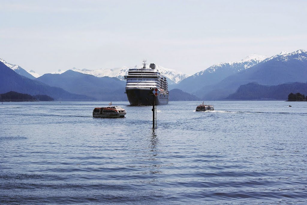 Lifeboats ferrying passengers from cruise ship Westerdam, Sitka harbor, Alaska - June4, 2009 by Ash Brahma