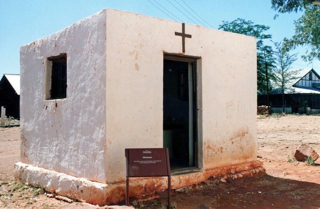 Former Mortuary at Hermannsburg Mission (1992). Tourists are not allowed to visit the area on Tuesdays because that is the aboriginal burial day. by Muzza from McCrae