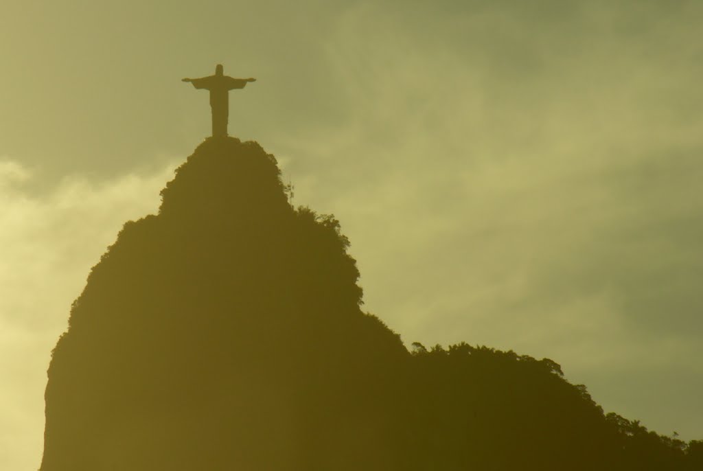 View to Corcovado mountain from Botafogo bay at sunset by IPAAT