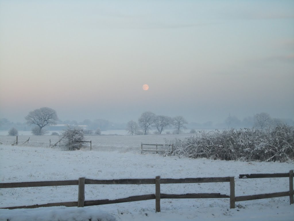 Winter view and moon from Bent Lane, Culcheth. by Bruce Worth