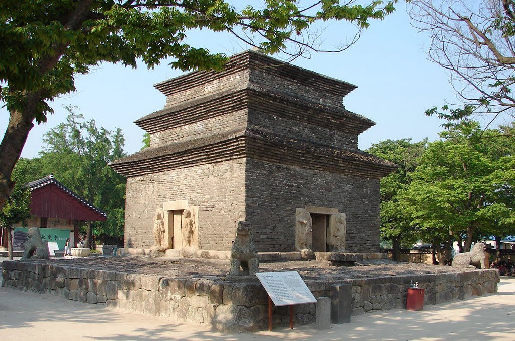 The Stone Pagoda of Bunwangsa was built in 634 of volcanic rock cut like brick. The four entrances are flanked by pairs of granite pillars bearing two relief carved Temple Guardians. The Stone Pagoda of Bunwangsa is National Treasure No. 30 by steve46814