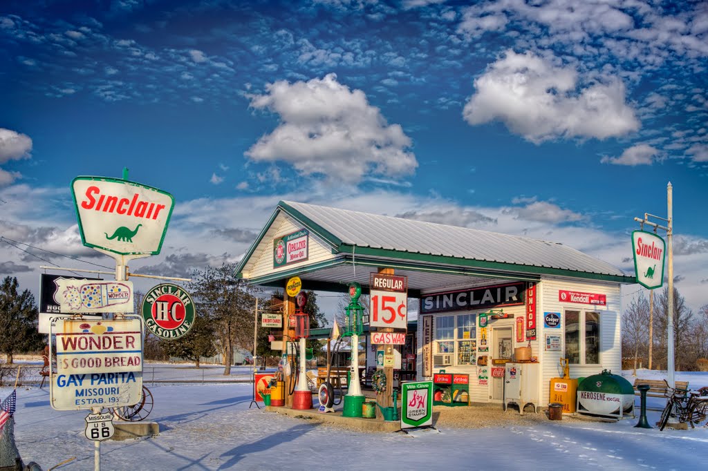 Restored Sinclair Gas Station on old Route 66 near Paris Springs MO by JerryEShelton