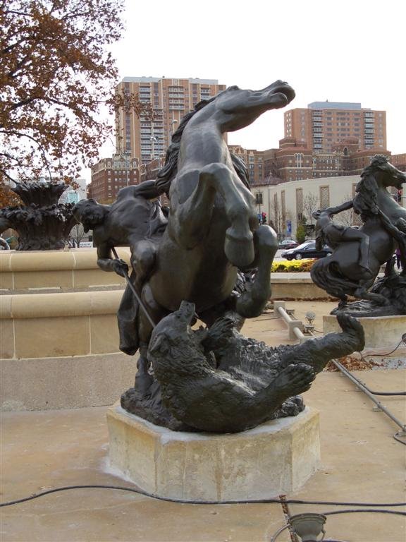 North horse, fighting bear, life-size bronze, JC Nichols fountain, Kansas City,MO by marnox1