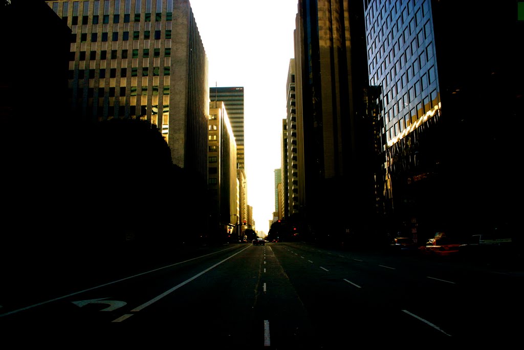 Looking South on Flower Street, Downtown Los Angeles by Michael Jiroch