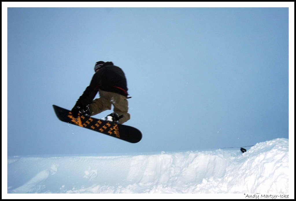 Rare bit of snowboarding on Fish Hill, Near Broadway by A.W.Martyr-Icke