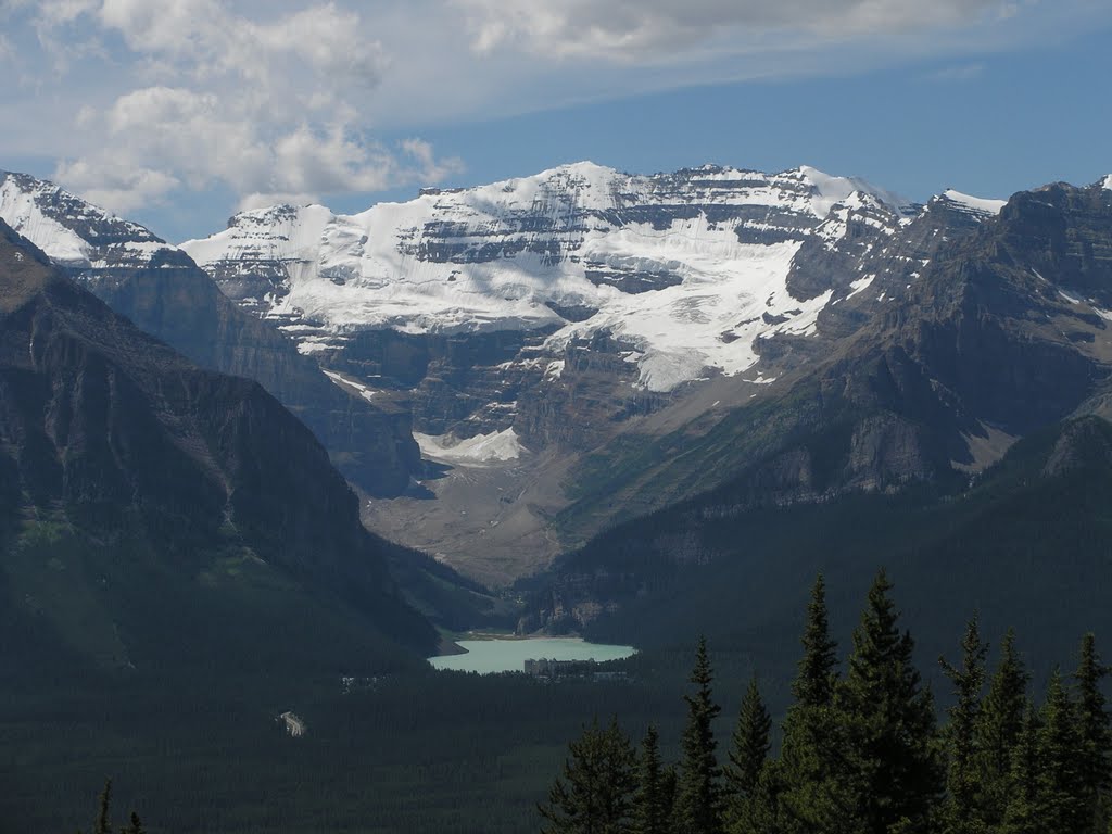 Mount Victoria, Victoria Glacier, with Lake Louise below by M Delong