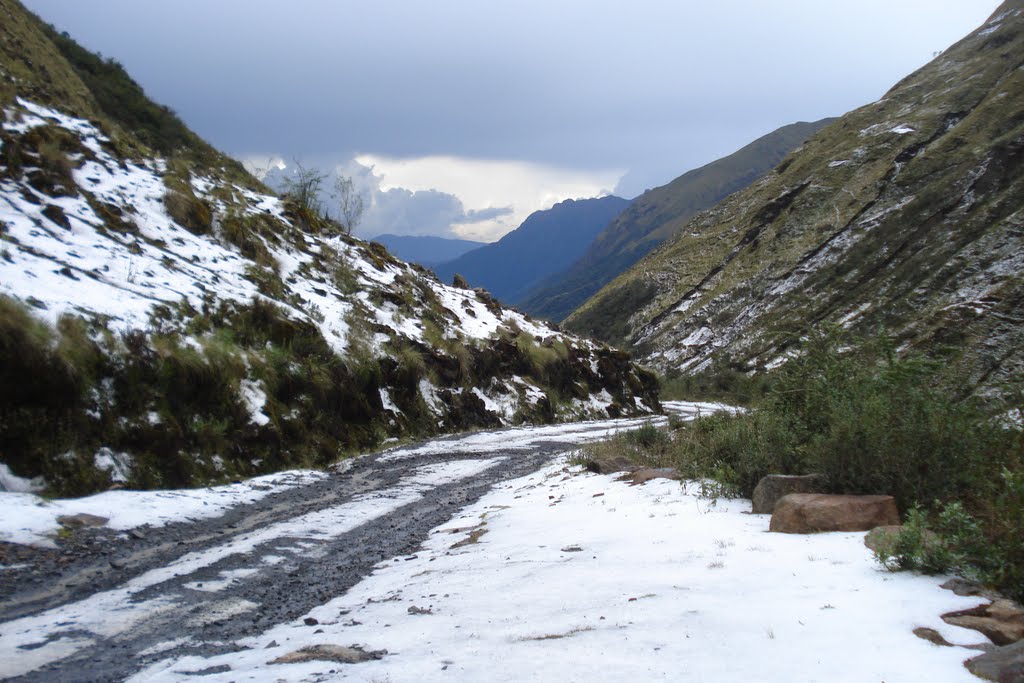 Snow on dirt road, Caracoles area, Bolivia by Cardamom