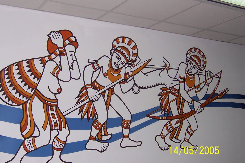 PNG Murals on wall of Domestic Departure Lounge at Jackson Airport in 7 Mile near ERIMA in Port Moresby, PNG, on 14-05-2005 by Peter John Tate