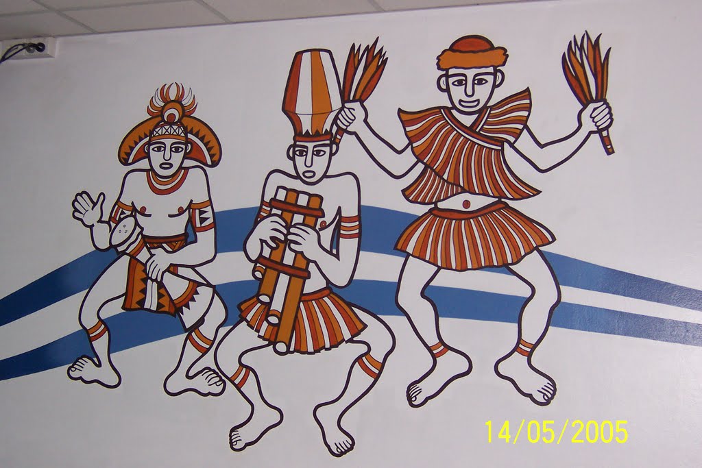 PNG MURAL on Wall in Domestic Departure Lounge at Jacksons Airport in 7 MILE near ERIMA, in Port Moresby, PNG, on 14-05-2005 by Peter John Tate