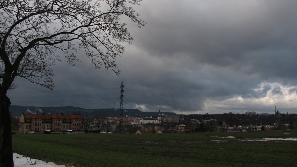 Snow clouds moving over city by Vokrin