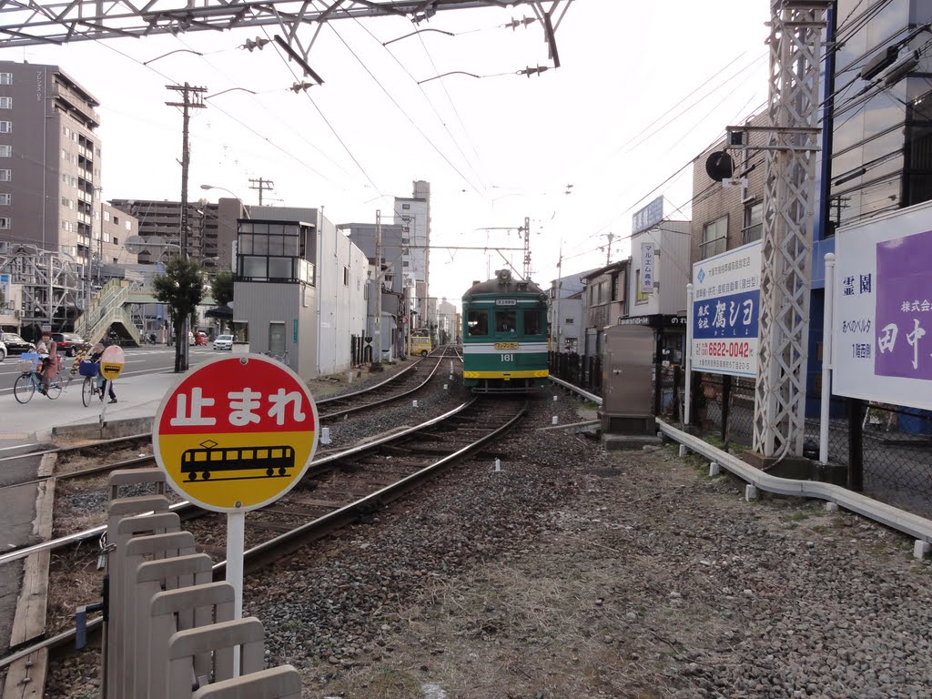 阪堺電車 (上町線)。あべの筋。「松虫」駅。 by maru kuro (和具田 克典)