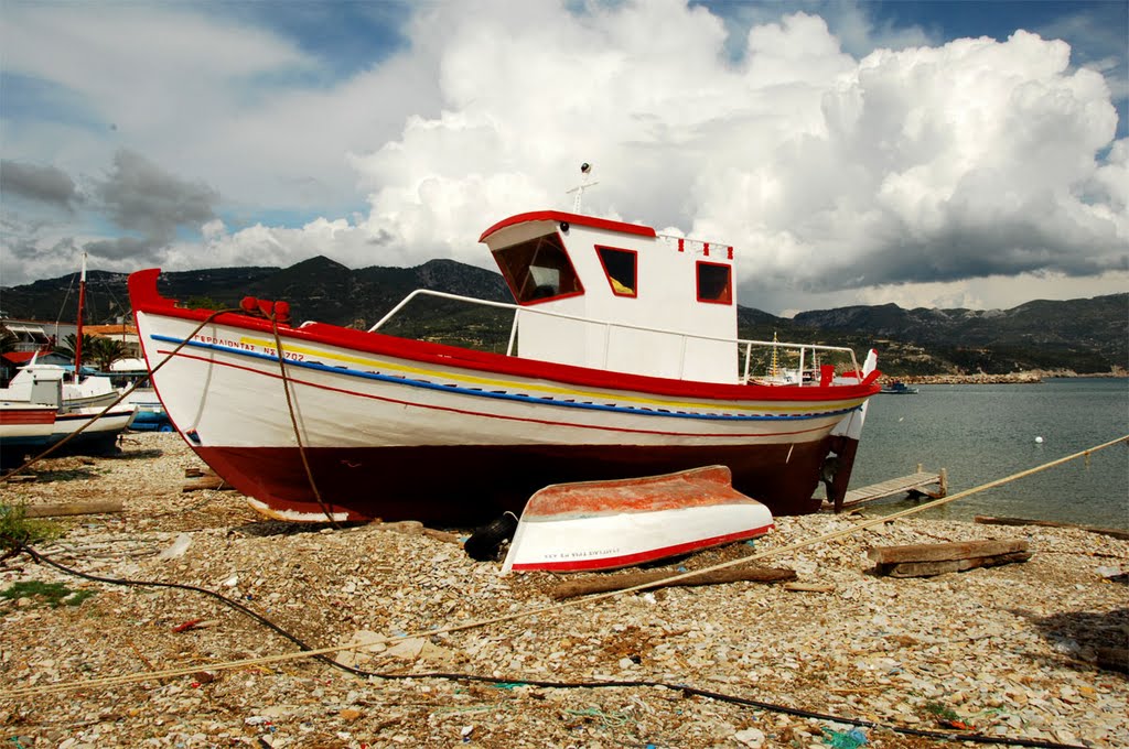 Fishing boat at Ormos Marathokampu, Samos, Greece by Michael Hayles